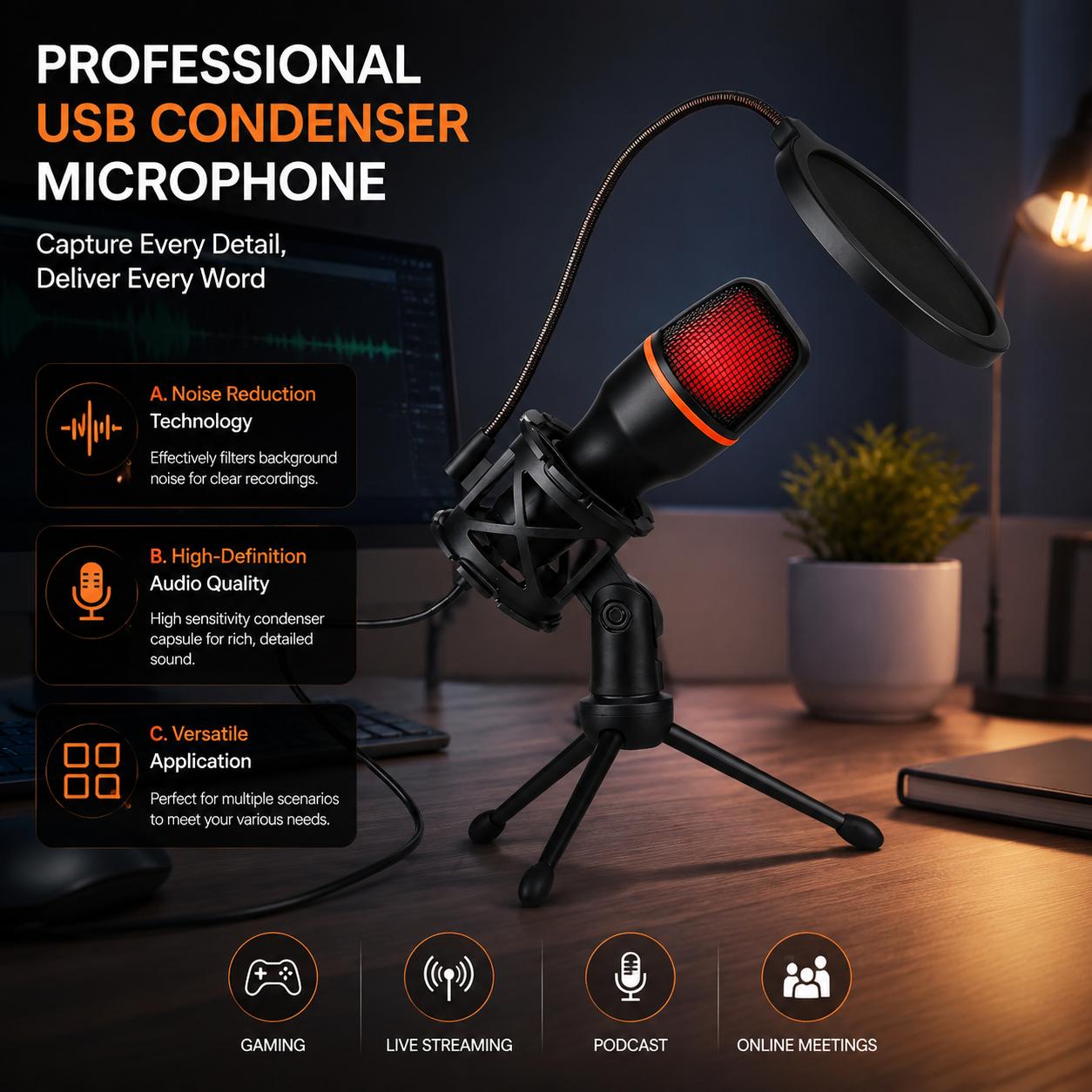 Pc Gaming Youtubers - Kit de Microfone Condensador Profissional com