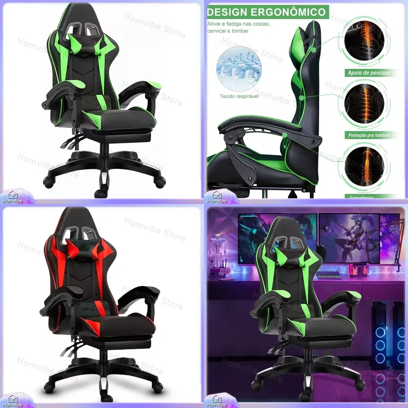 Pc Gaming Desk - Cadeira Gamer Ergonômica de Encosto Alto