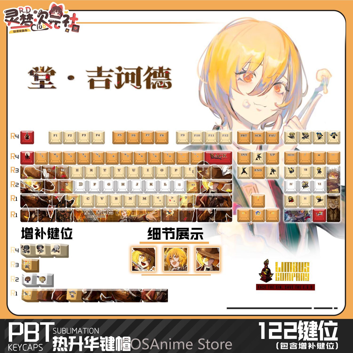 Teclas de Cosplay Anime Limbus - Mechanical Keyboard avaliação e preço