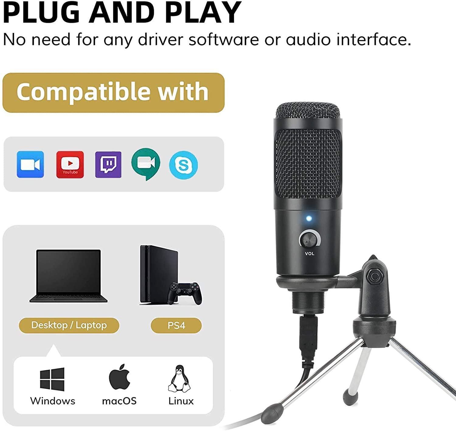 Microfone condensador usb, mic - Pc Gaming Youtubers avaliação e preço
